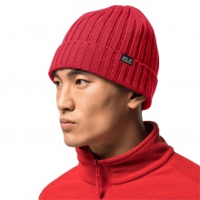 Jack Wolfskin Ribbed Knit Hat (Beanie) Stormlock RIP Knit (windproof, fleece lining) red Men